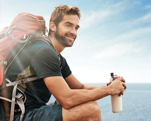 Hiker with protein shake