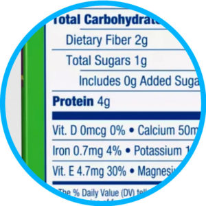 Close up of protein line on food label